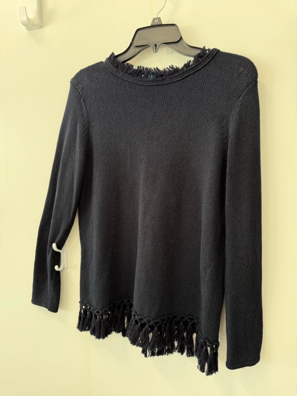 J. McLaughlin Navy Fringe Hem Summer knit Sweater